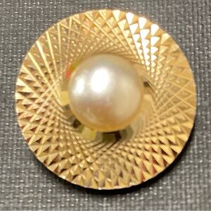 Vintage Gold tone WESTERN GERMANY Round Faux Pearl Cabochon Scarf Dress Clip